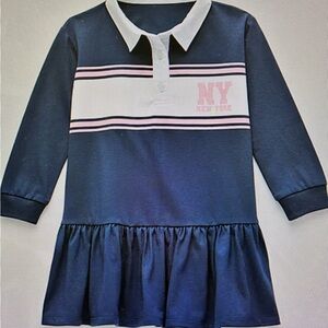 Okie Dokie Girls' Navy Polo Dress with Pink Stripe, size 3T, new